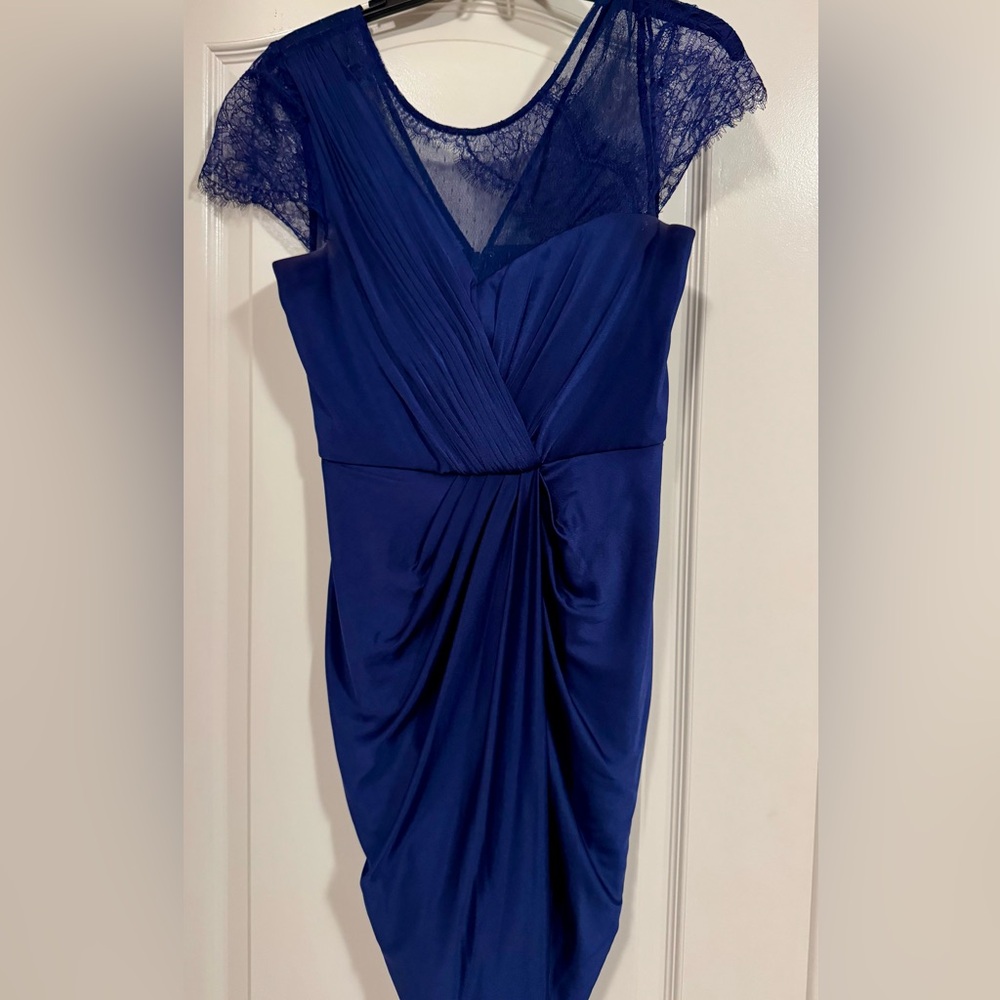 BCBGMaxAzria Blue Ruched Wrap Cocktail Dress size S